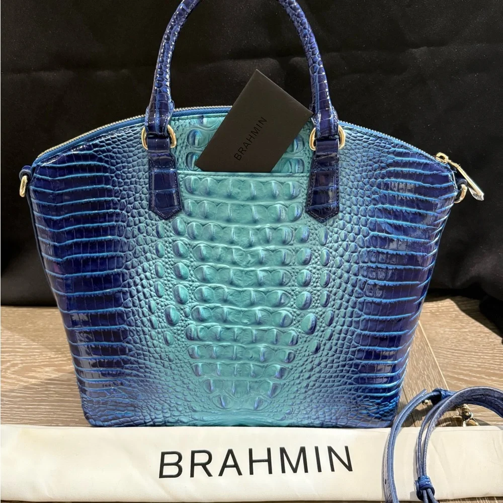 Brahmin Large Duxbury Satchel blue Ombré Melbourne Genuine Leather new! - Picture 3 of 12